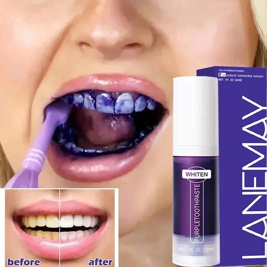 V-34 Purple Teeth Whitening Toothpaste Removal Stains Smoke Coffee Plaque Tooth Whitener Corrector Clean Oral Dental Bleach Care