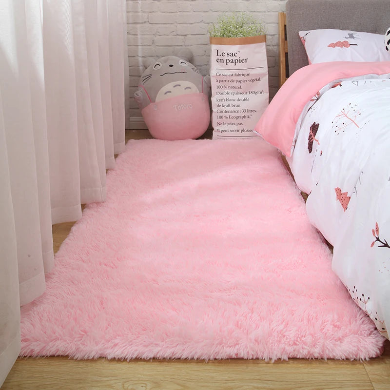 Pink Bedroom Carpet For Children's Room Cute Girls Floor Soft Mat Living Room Decoration White Fluffy Large Kids Bedside Rugs