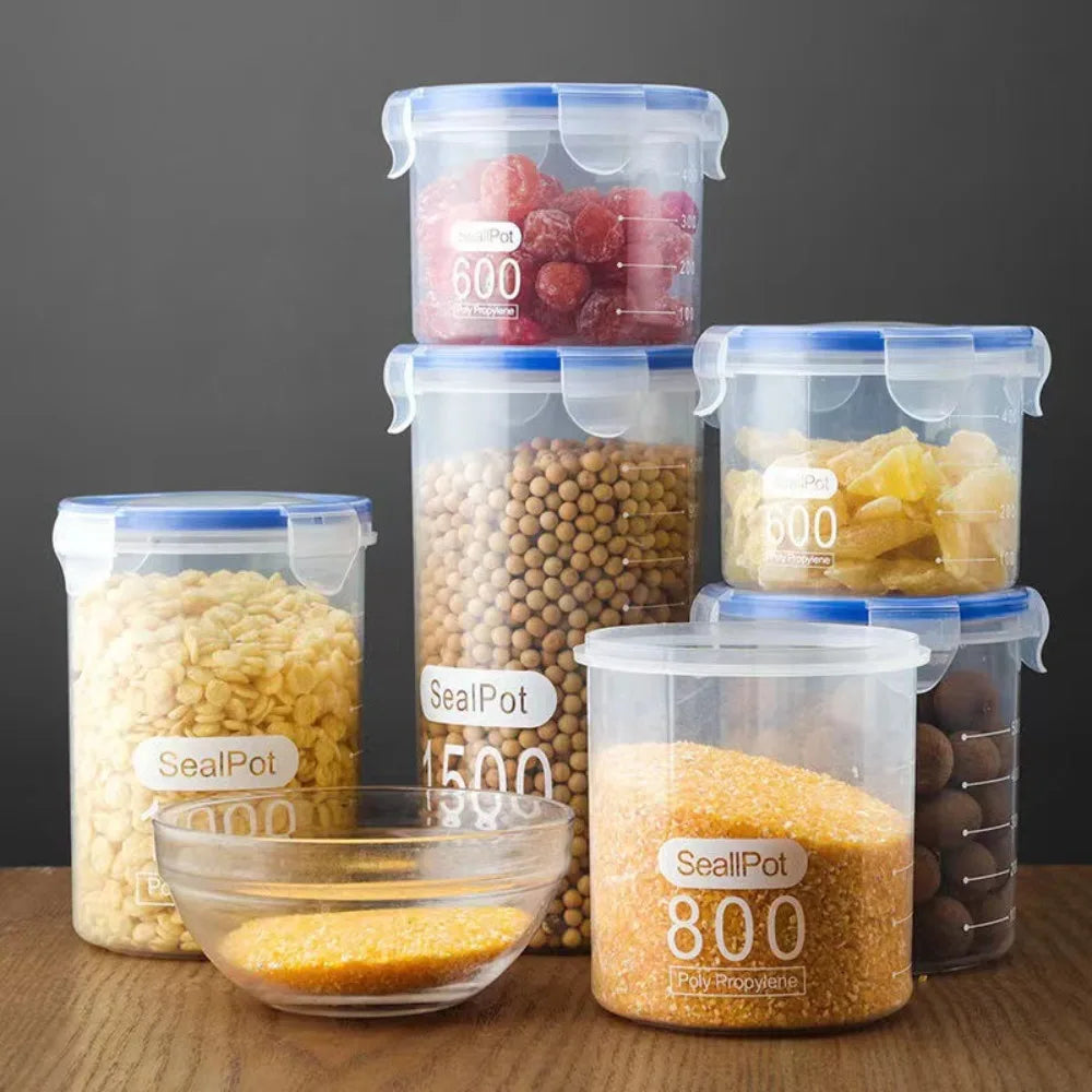 Sealed Kitchen Food Storage Canisters Transparent Large Capacity Grain Fresh Preservation Box with Scale Plastic
