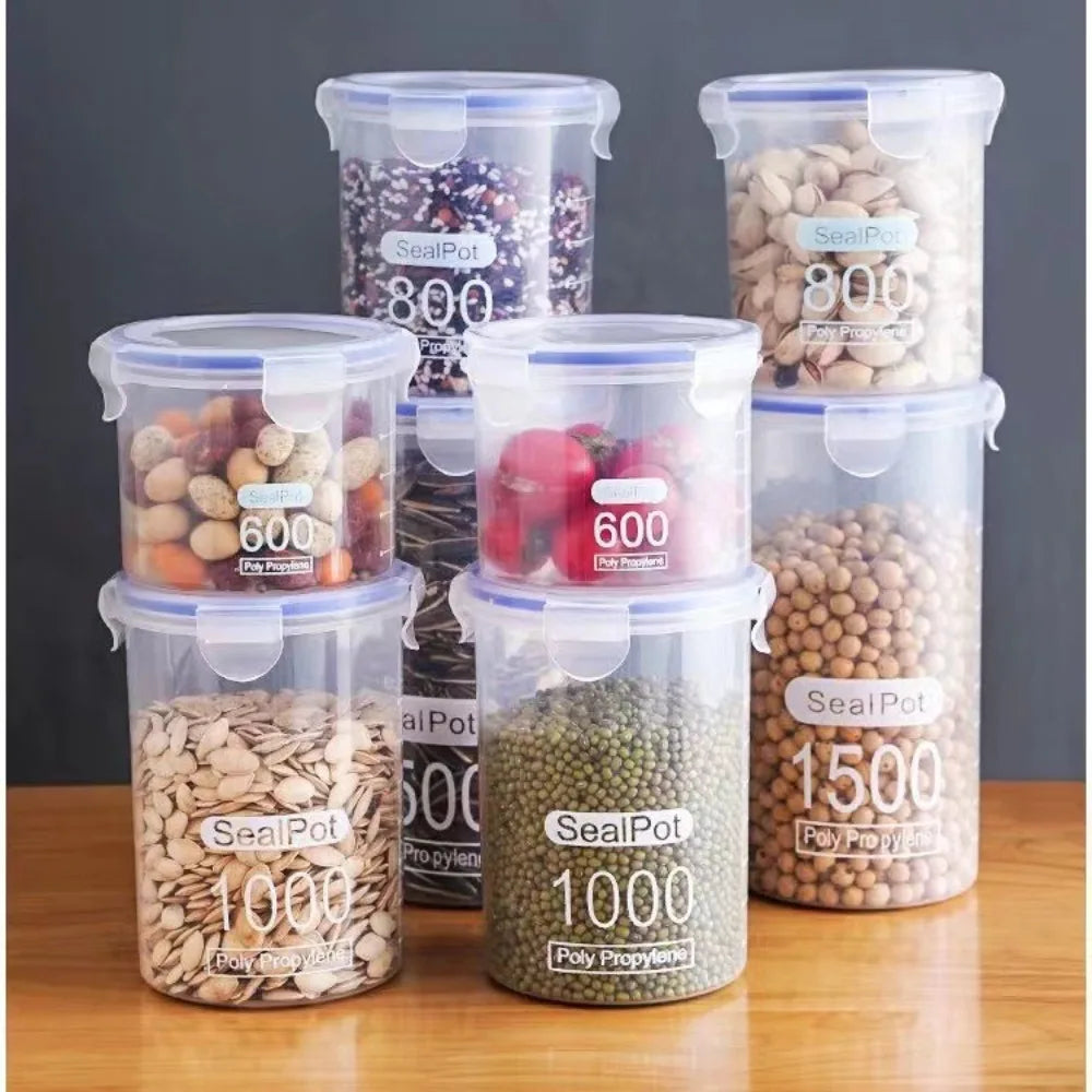 Sealed Kitchen Food Storage Canisters Transparent Large Capacity Grain Fresh Preservation Box with Scale Plastic