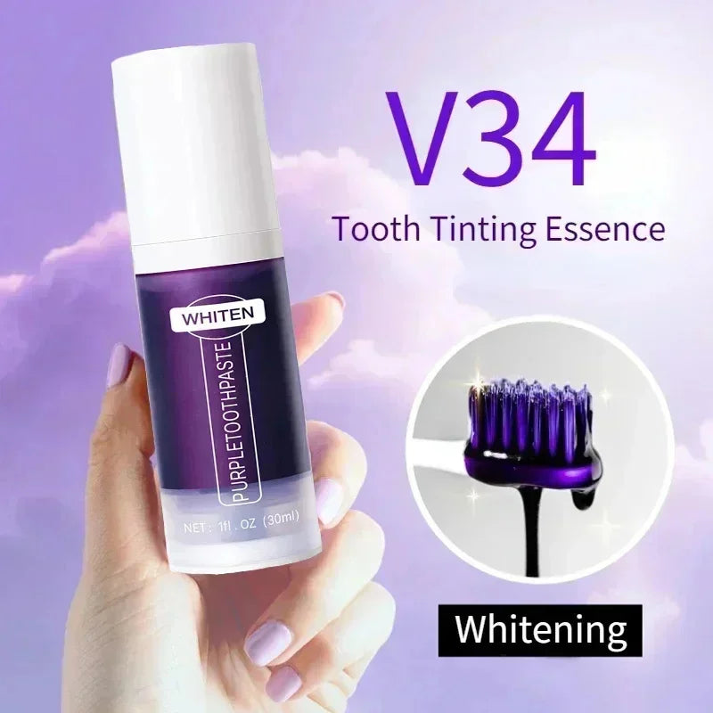V-34 Purple Teeth Whitening Toothpaste Removal Stains Smoke Coffee Plaque Tooth Whitener Corrector Clean Oral Dental Bleach Care