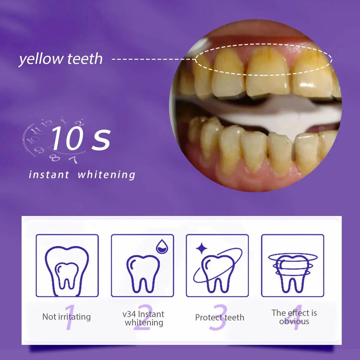 V-34 Purple Teeth Whitening Toothpaste Removal Stains Smoke Coffee Plaque Tooth Whitener Corrector Clean Oral Dental Bleach Care