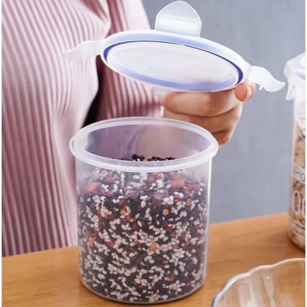 Sealed Kitchen Food Storage Canisters Transparent Large Capacity Grain Fresh Preservation Box with Scale Plastic