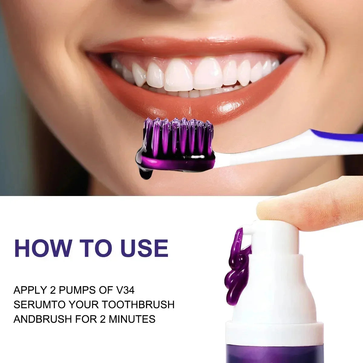 V-34 Purple Teeth Whitening Toothpaste Removal Stains Smoke Coffee Plaque Tooth Whitener Corrector Clean Oral Dental Bleach Care
