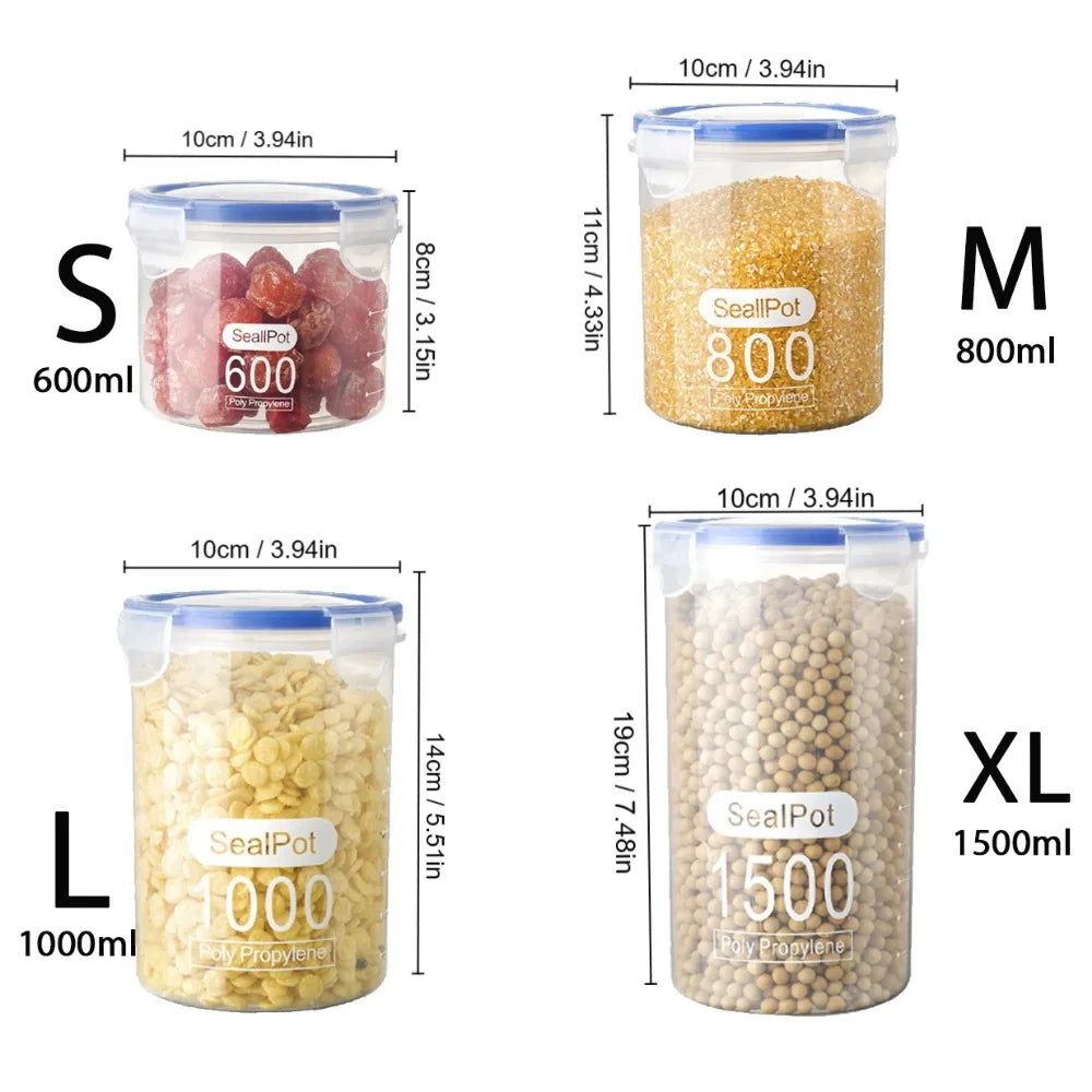 Sealed Kitchen Food Storage Canisters Transparent Large Capacity Grain Fresh Preservation Box with Scale Plastic