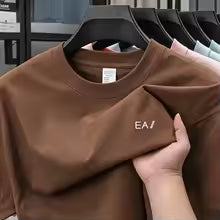 Men Summer 100% Cotton Crew Neck T-shirt, Letter Embroidery Short Sleeve Tee, Breathable Casual Top High-quality, eco-friendly