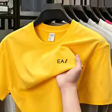 Men Summer 100% Cotton Crew Neck T-shirt, Letter Embroidery Short Sleeve Tee, Breathable Casual Top High-quality, eco-friendly